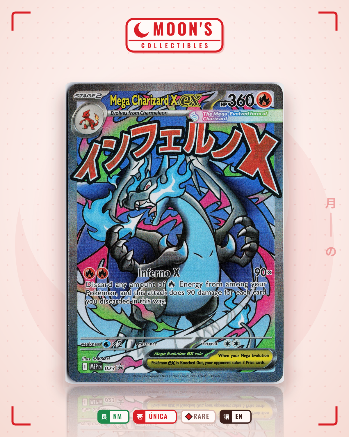 Carta Pokémon Mega Charizard X ex · Mega Evolution Black Star Promos #023 (NM) — pieza única en Moon's Collectibles México