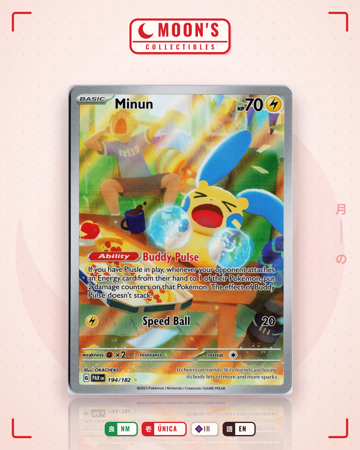 Carta Pokémon Minun · Paradox Rift #194/182 (NM) — pieza única en Moon's Collectibles México