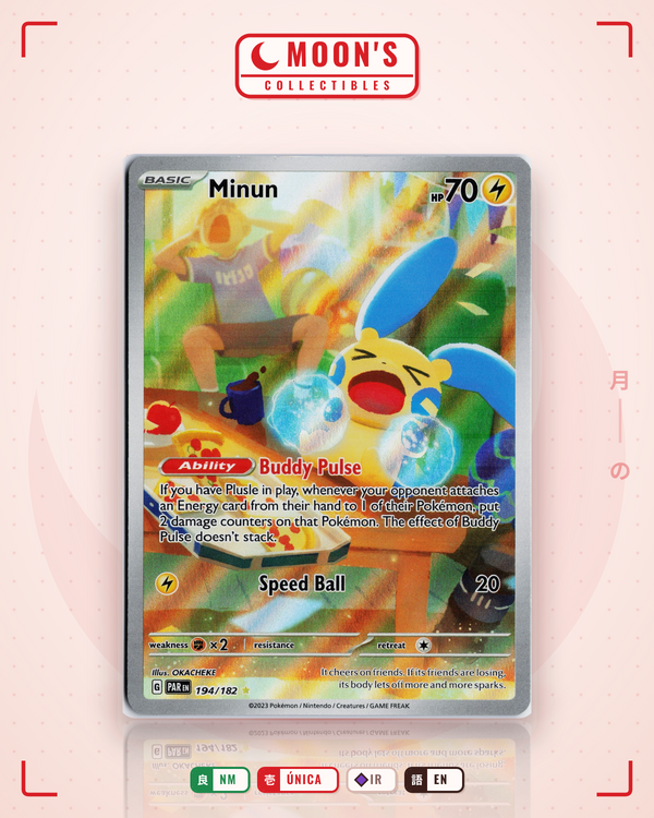 Carta Pokémon Minun · Paradox Rift #194/182 (NM) — pieza única en Moon's Collectibles México