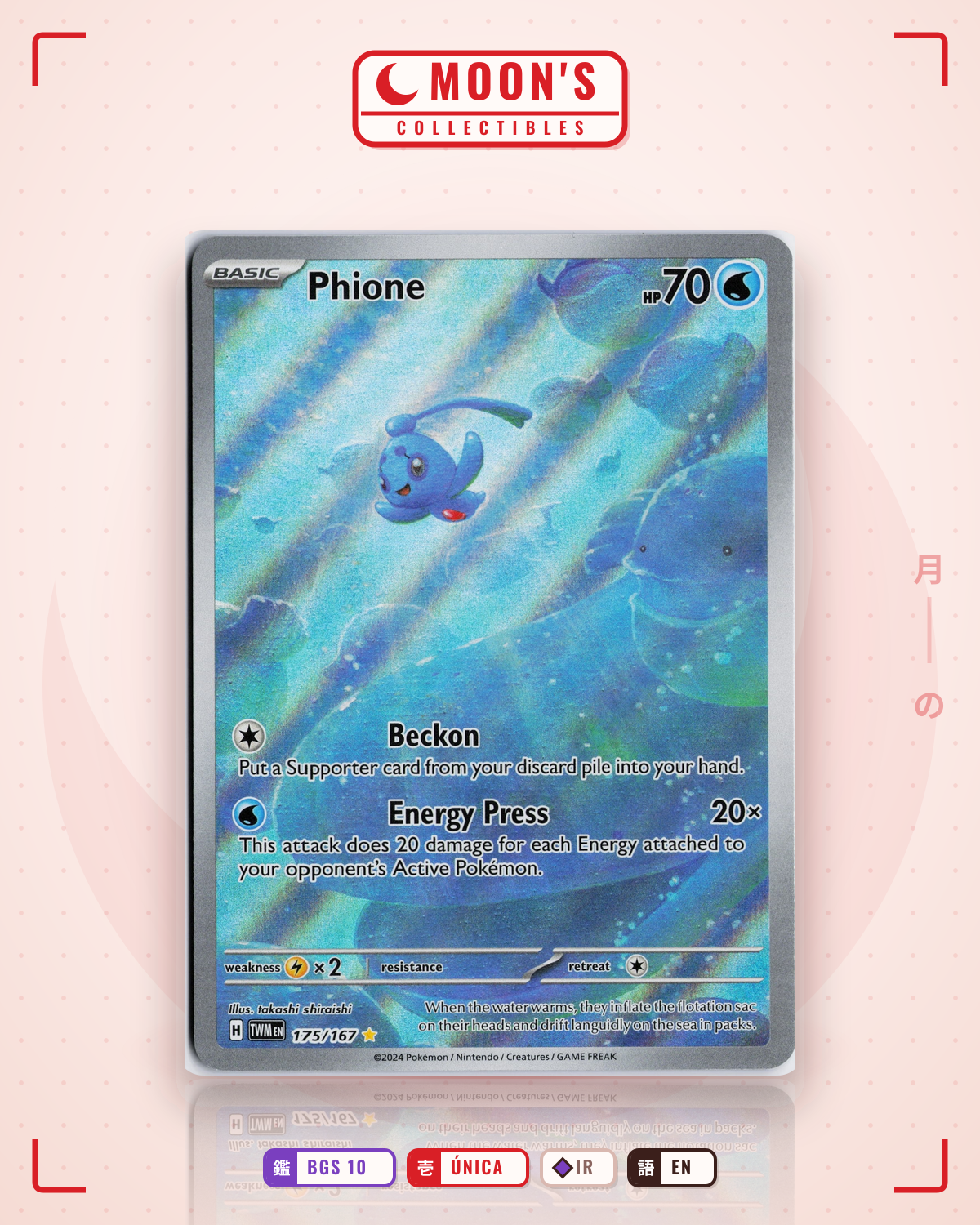 Carta Pokémon Phione · Twilight Masquerade #175/167 (BGS 10) — pieza única en Moon's Collectibles México