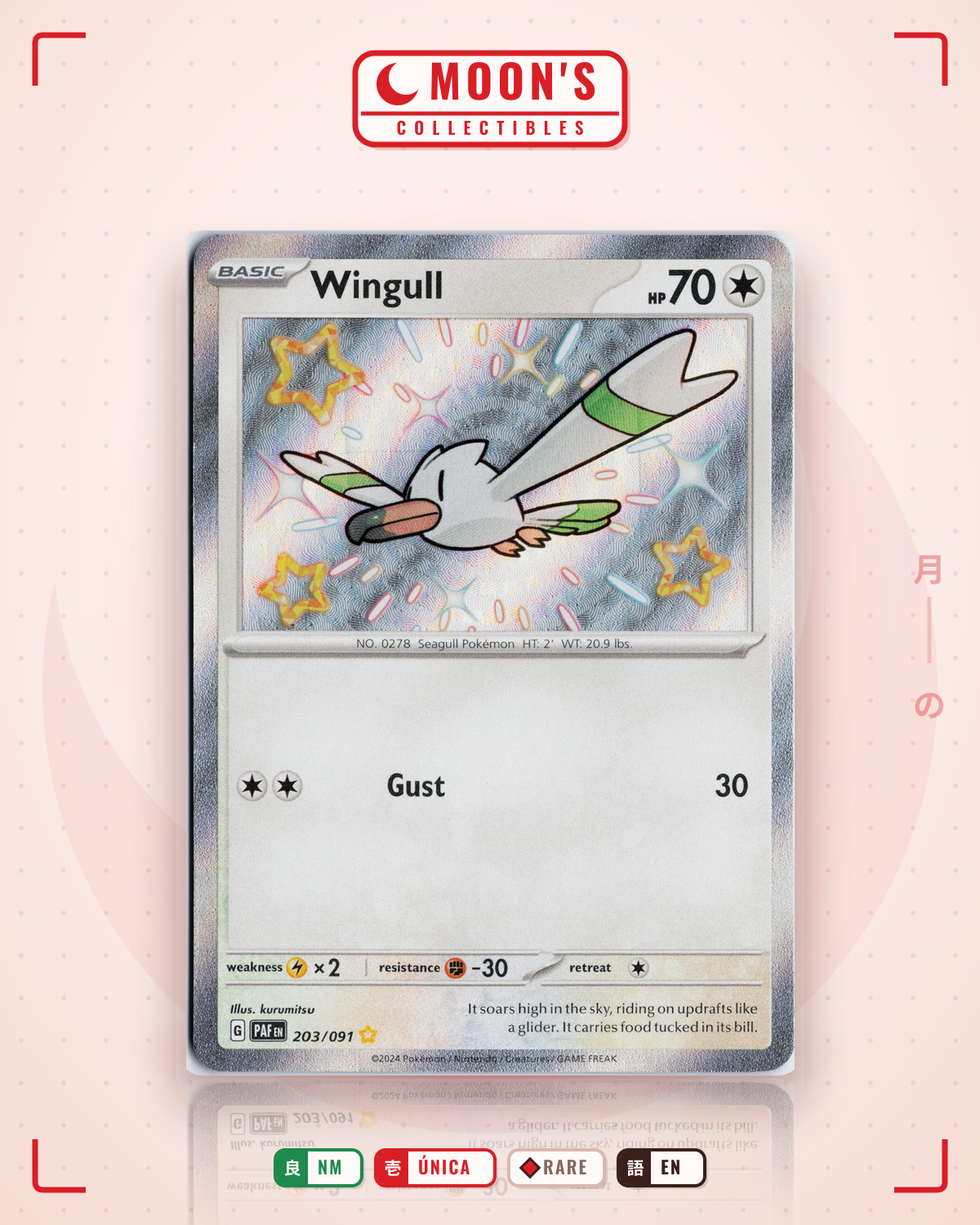 Carta Pokémon Wingull · Paldean Fates #203/091 (NM) — pieza única en Moon's Collectibles México