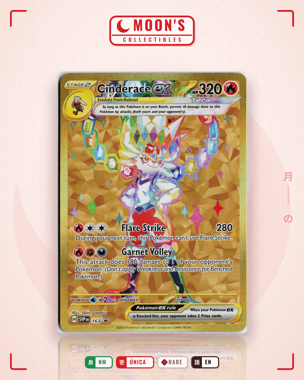Carta Pokémon Cinderace ex · Scarlet & Violet Black Star Promos #163 (NM) — pieza única en Moon's Collectibles México