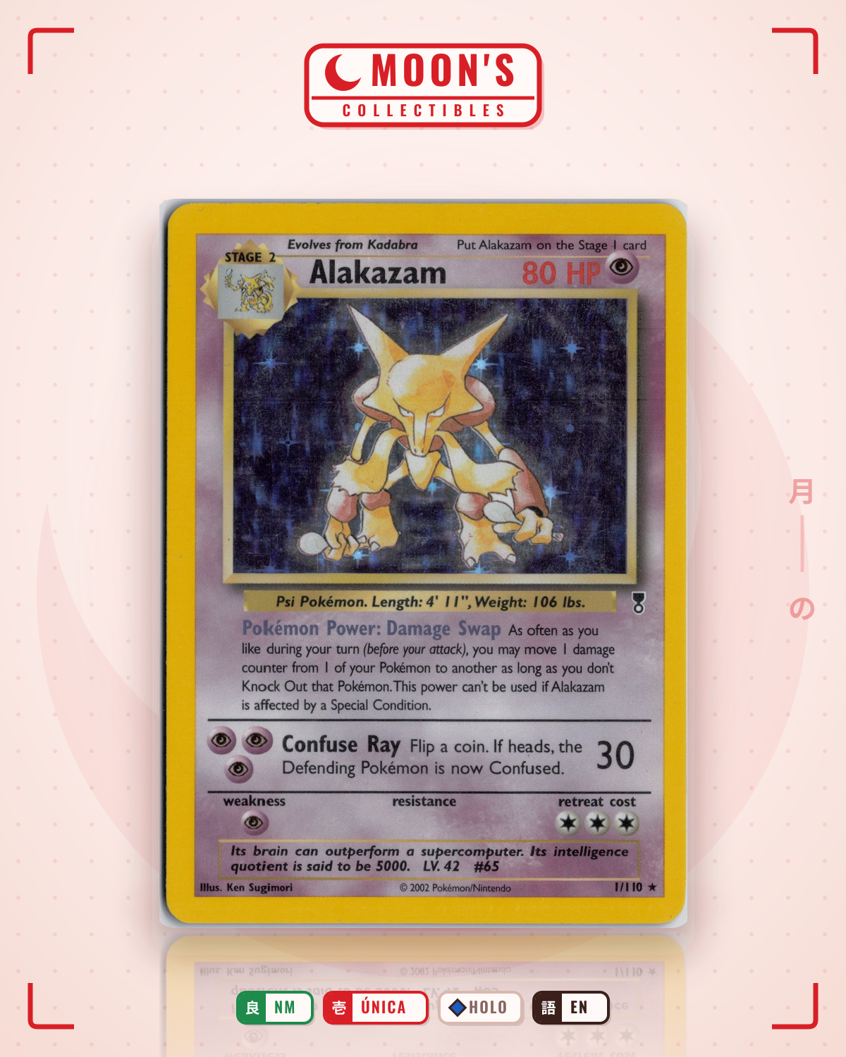 Carta Pokémon Alakazam · Base Set 2 #1/130 (NM) — pieza única en Moon's Collectibles México