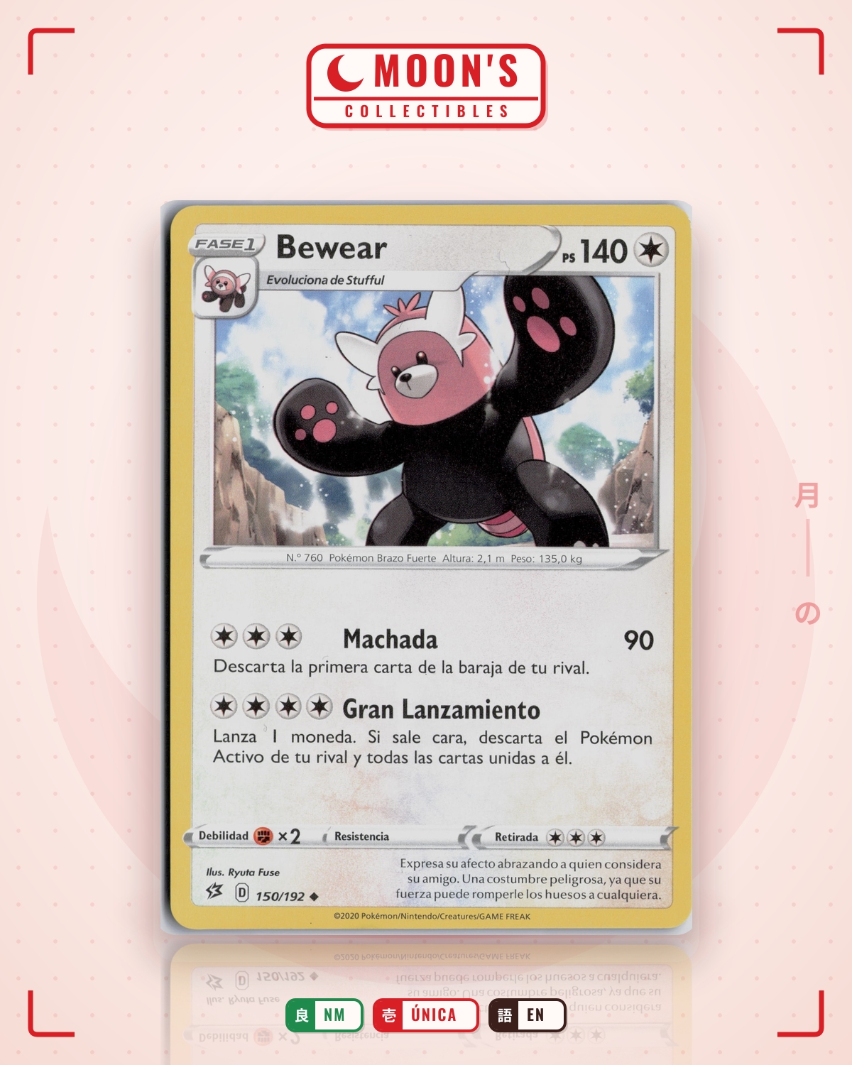 Carta Pokémon Bewear · Rebel Clash #150/192 (NM) — pieza única en Moon's Collectibles México