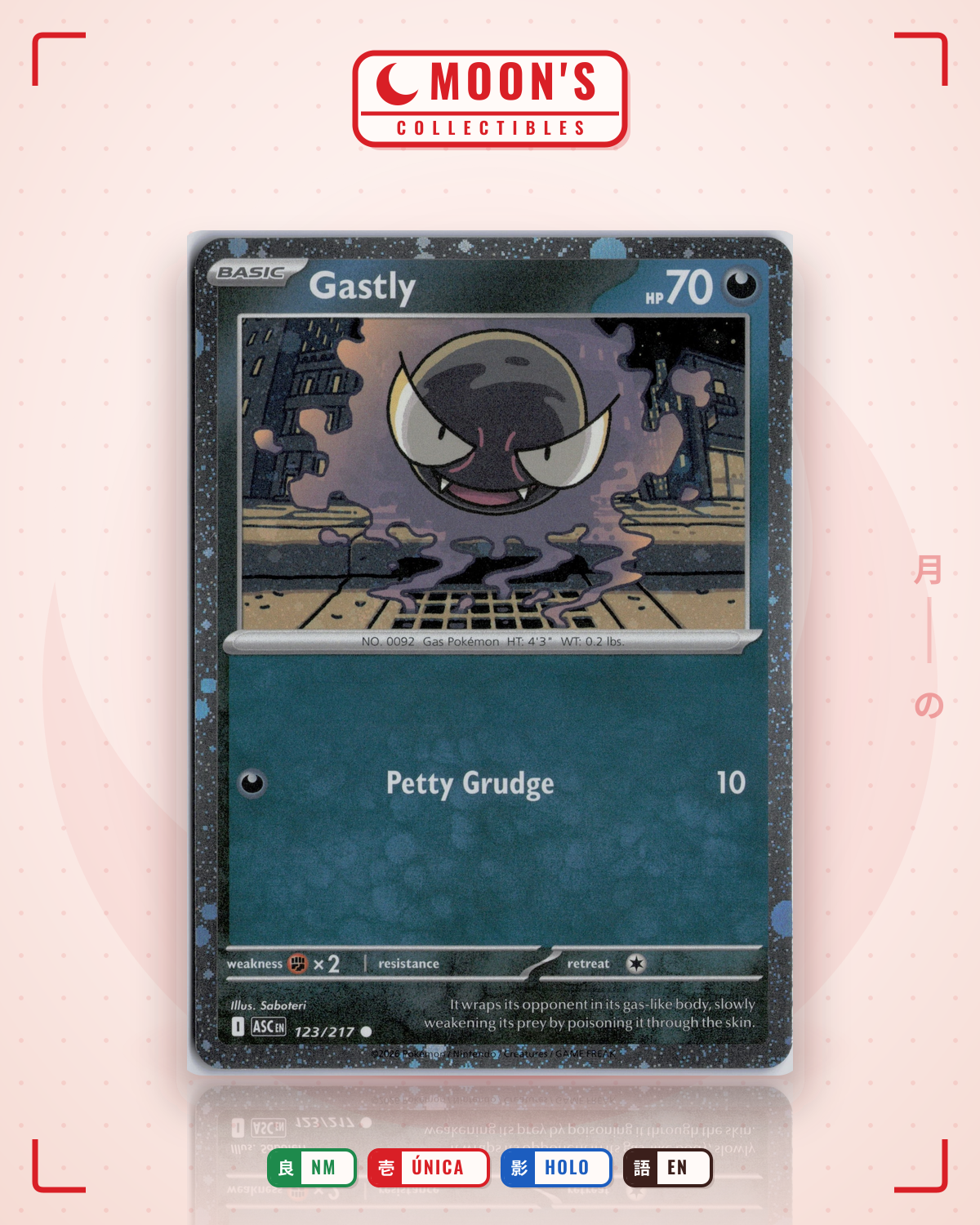 Carta Pokémon Gastly · Ascended Heroes #123/217 (NM) — pieza única en Moon's Collectibles México