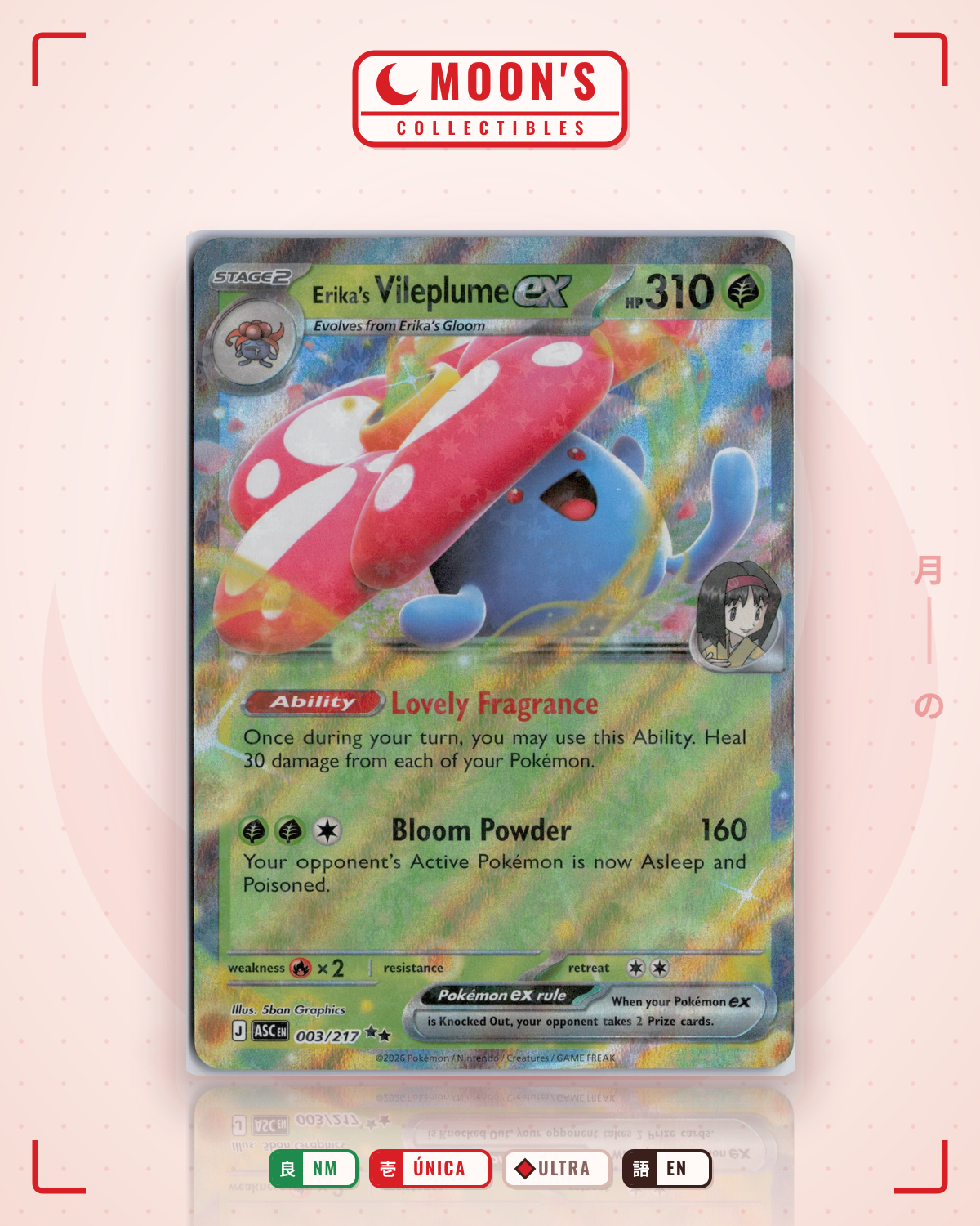 Carta Pokémon Erika's Vileplume ex · Ascended Heroes #003/217 (NM) — pieza única en Moon's Collectibles México