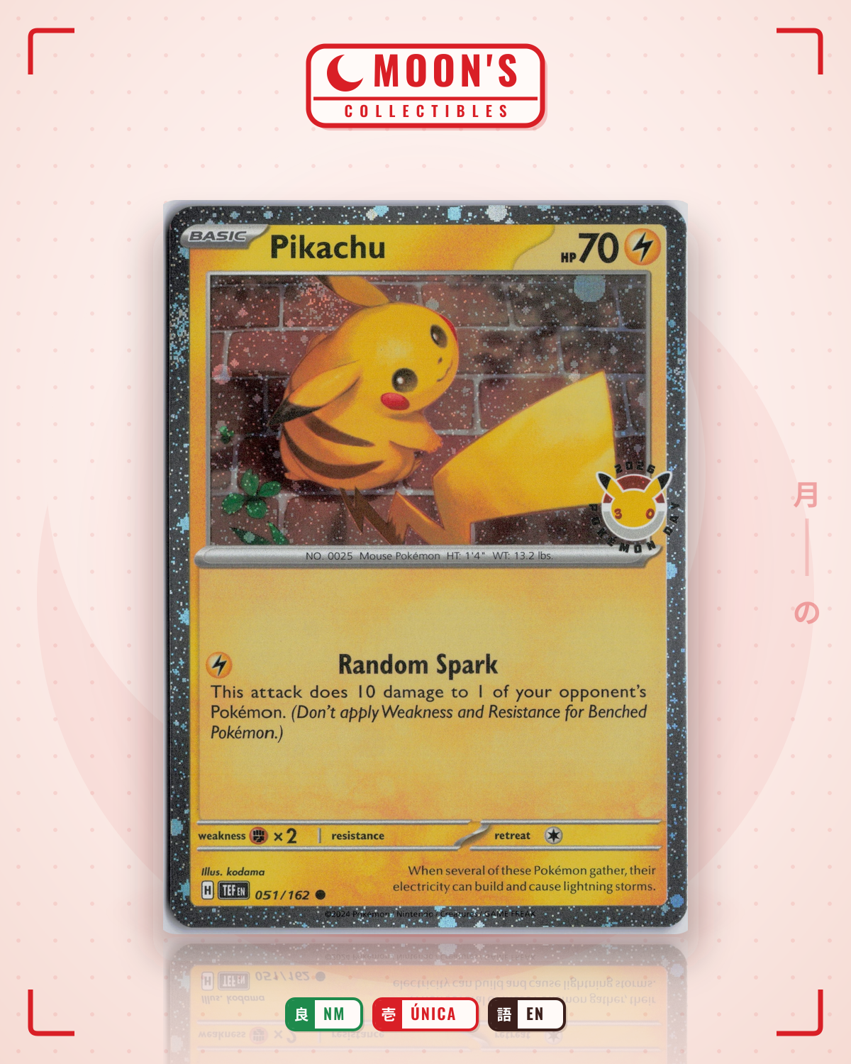 Carta Pokémon Pikachu · Temporal Forces #051/162 (NM) — pieza única en Moon's Collectibles México