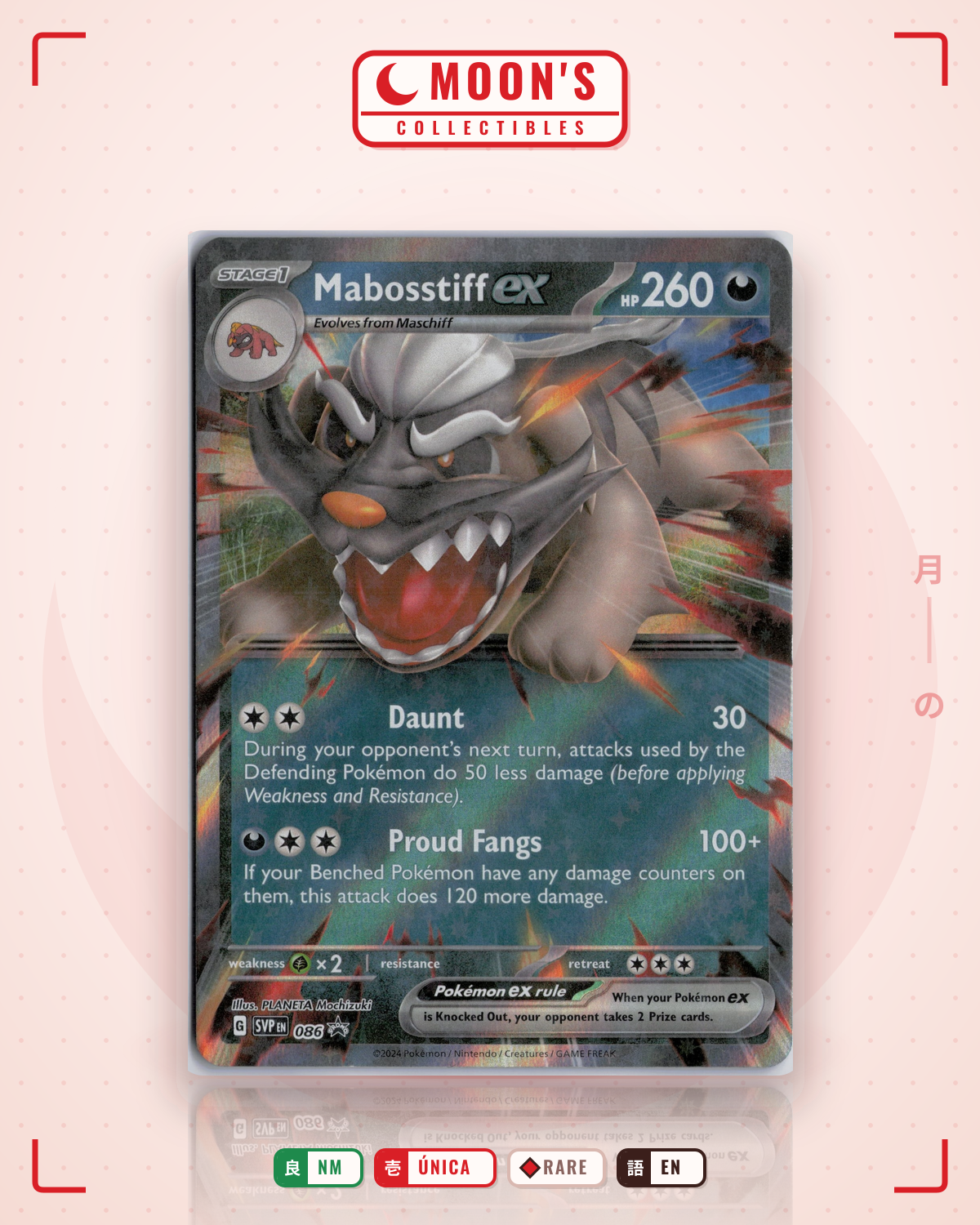 Carta Pokémon Mabosstiff ex · Scarlet & Violet Black Star Promos #086 (NM) — pieza única en Moon's Collectibles México