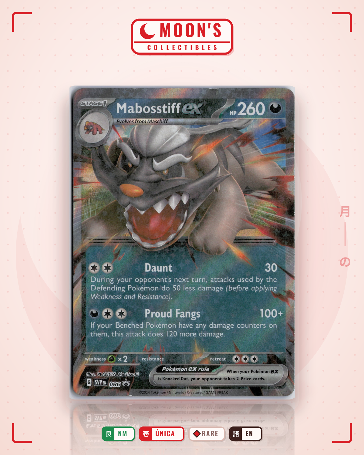 Carta Pokémon Mabosstiff ex · Scarlet & Violet Black Star Promos #086 (NM) — pieza única en Moon's Collectibles México