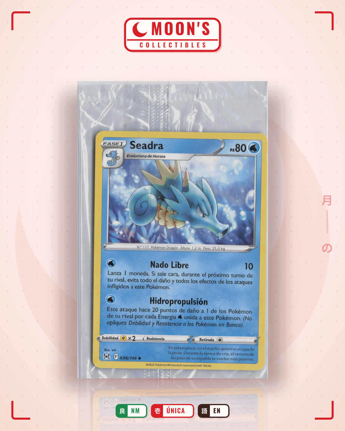 Carta Pokémon Seadra · Lost Origin #036/196 (NM) — pieza única en Moon's Collectibles México