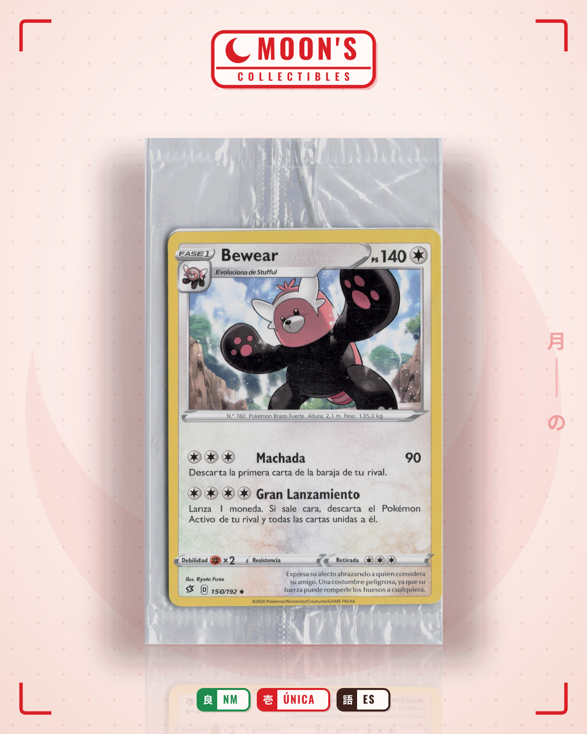 Carta Pokémon Bewear · Rebel Clash #150/192 (NM) — pieza única en Moon's Collectibles México