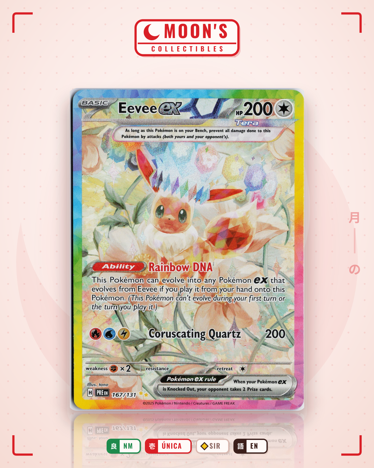 Carta Pokémon Eevee ex · Prismatic Evolutions #167/131 (NM) — pieza única en Moon's Collectibles México