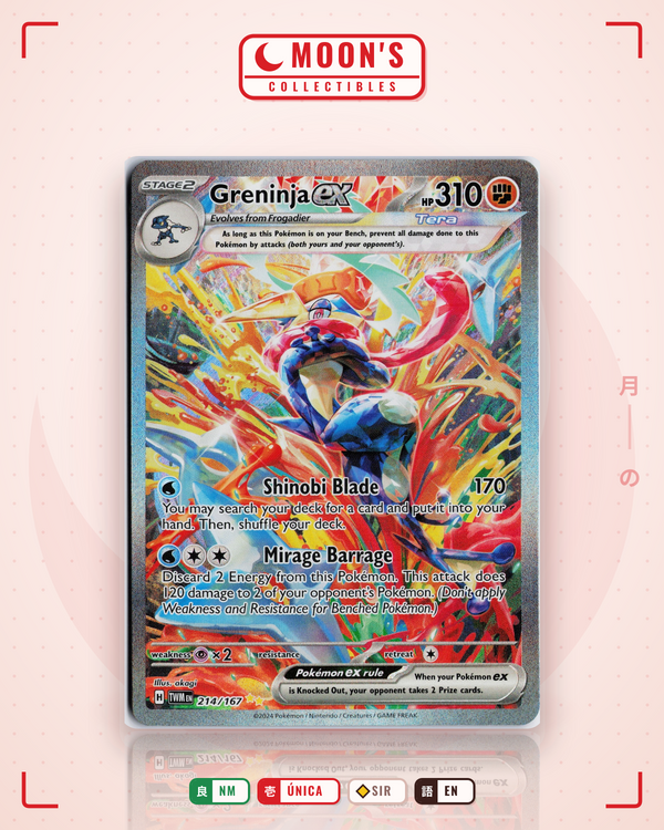 Carta Pokémon Greninja ex · Twilight Masquerade #214/167 (NM) — pieza única en Moon's Collectibles México