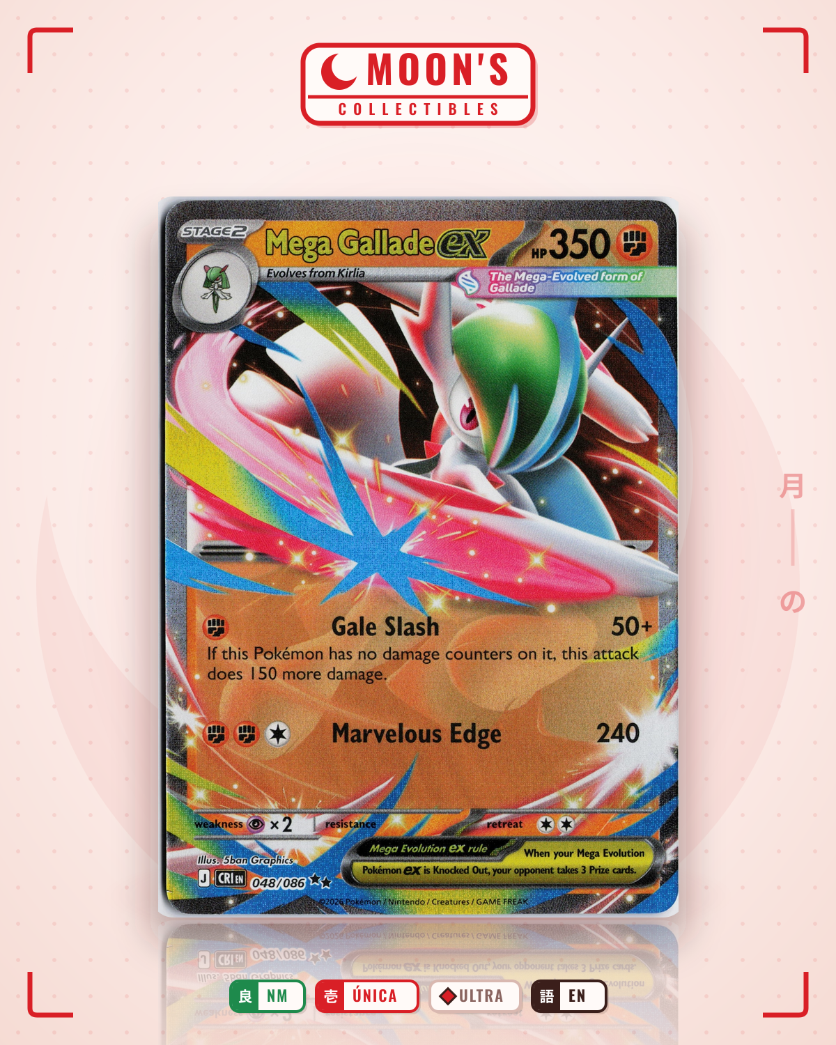 Carta Pokémon Mega Gallade ex · Chaos Rising #048/086 (NM) — pieza única en Moon's Collectibles México