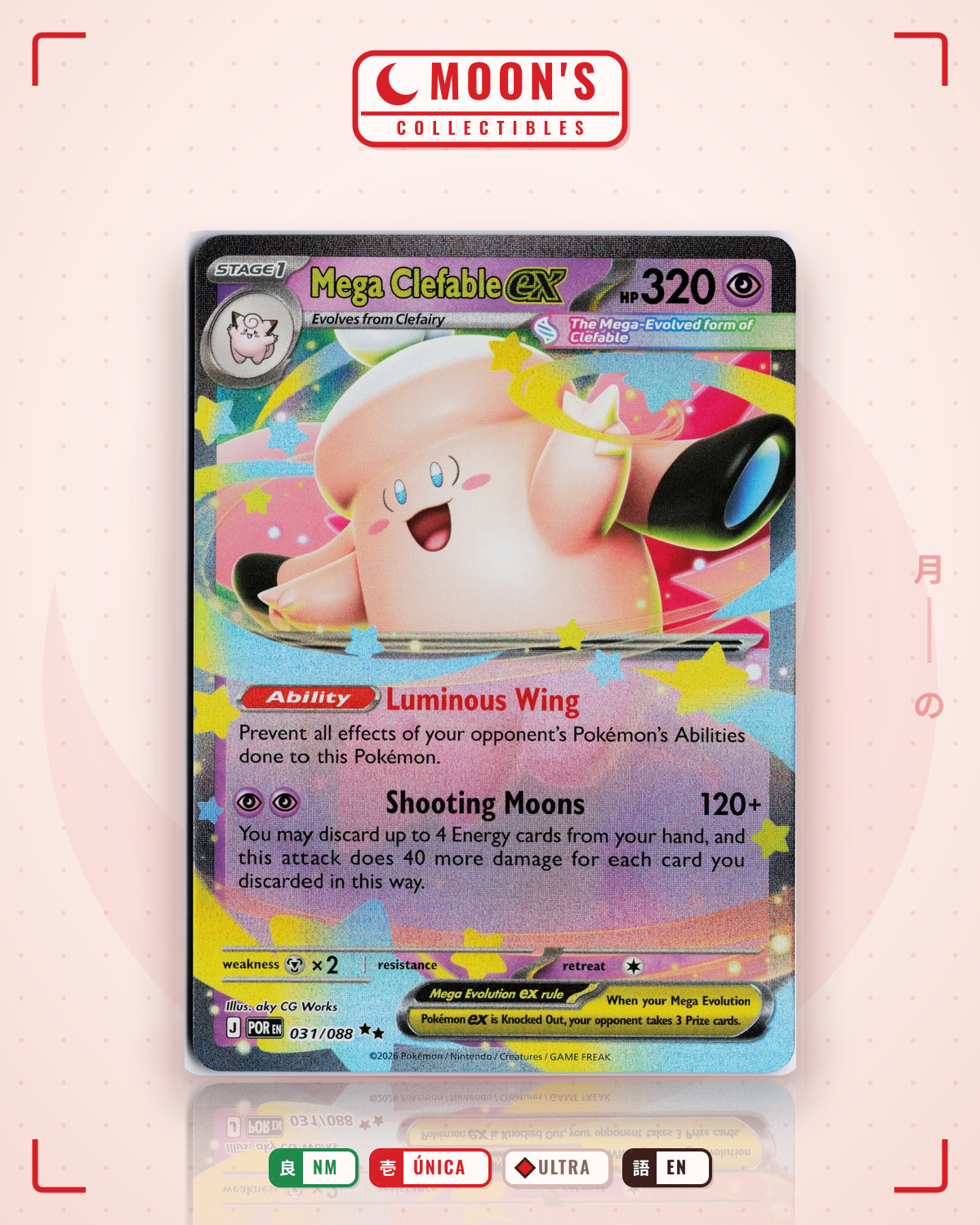 Carta Pokémon Mega Clefable ex · Perfect Order #031/088 (NM) — pieza única en Moon's Collectibles México