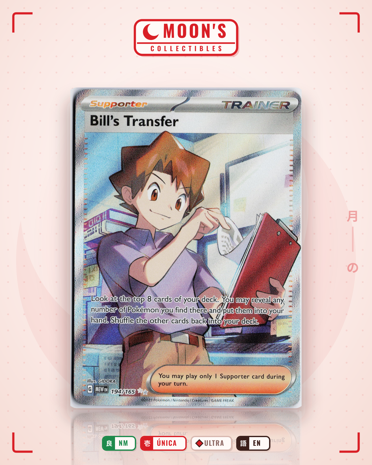 Carta Pokémon Bill's Transfer · 151 #194/165 (NM) — pieza única en Moon's Collectibles México