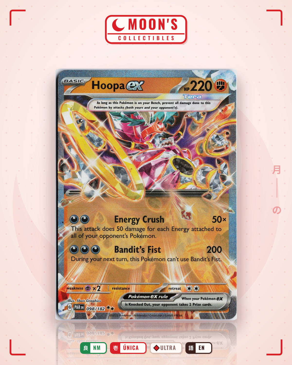 Carta Pokémon Hoopa ex · Paradox Rift #098/182 (NM) — pieza única en Moon's Collectibles México