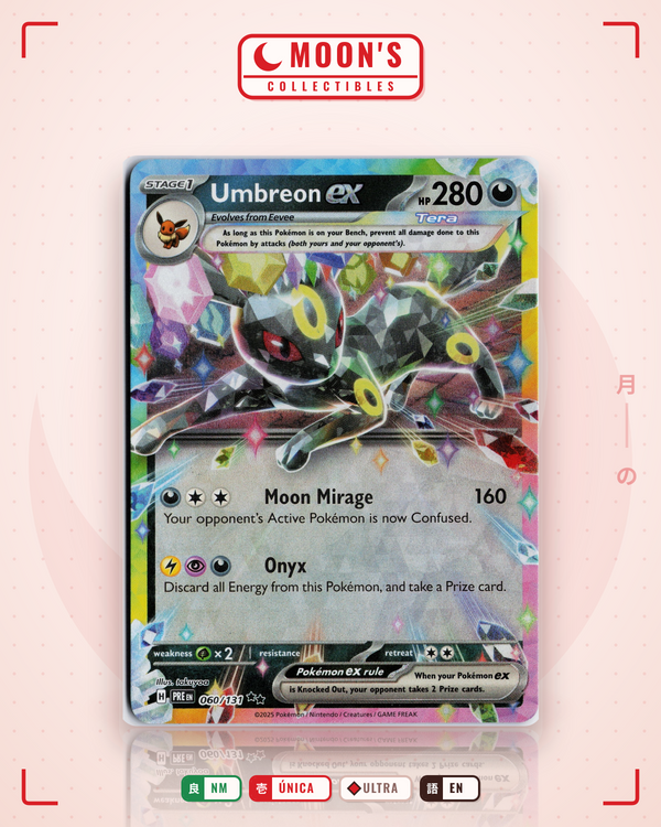 Carta Pokémon Umbreon ex · Prismatic Evolutions #060/131 (NM) — pieza única en Moon's Collectibles México