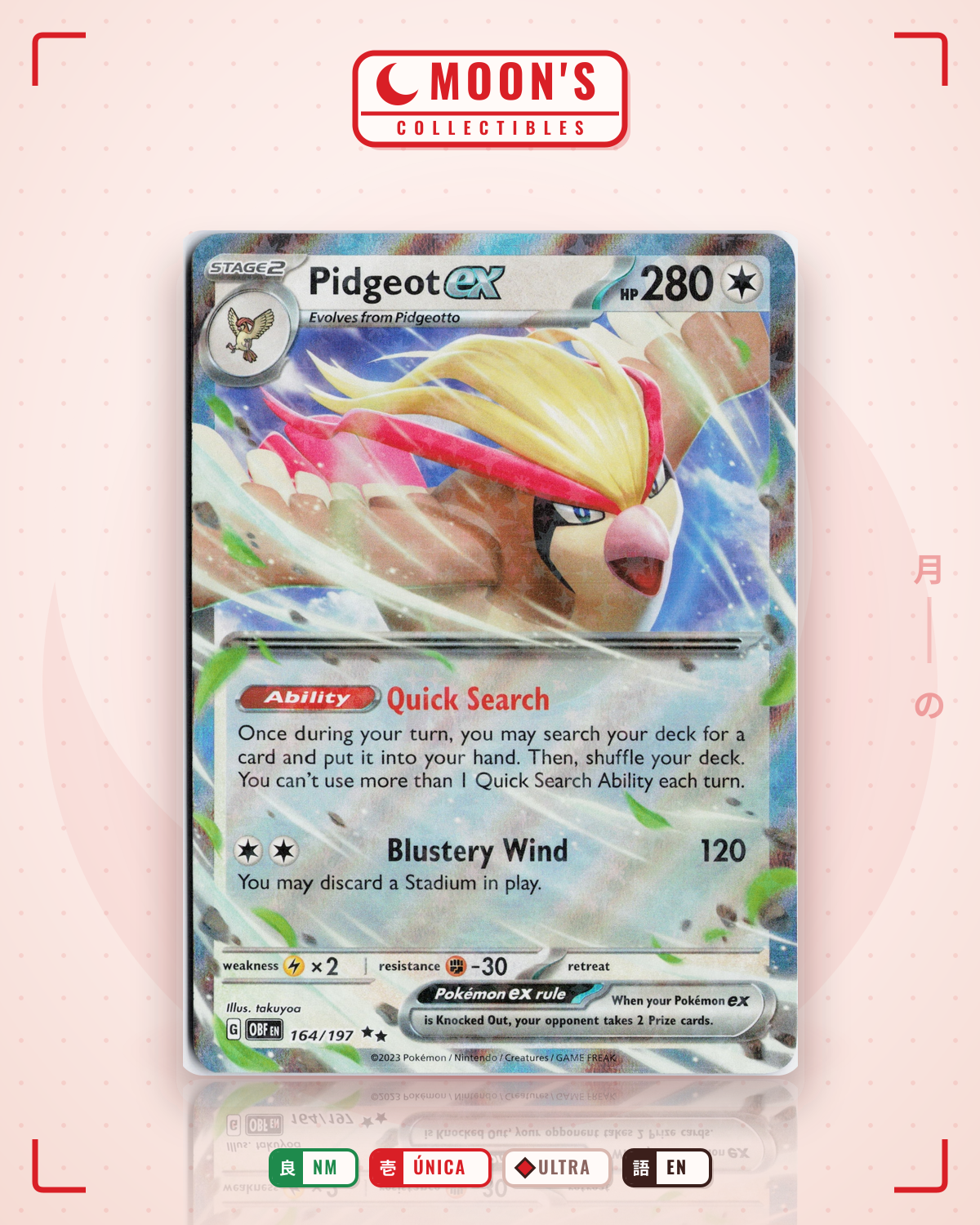 Carta Pokémon Pidgeot ex · Obsidian Flames #164/197 (NM) — pieza única en Moon's Collectibles México