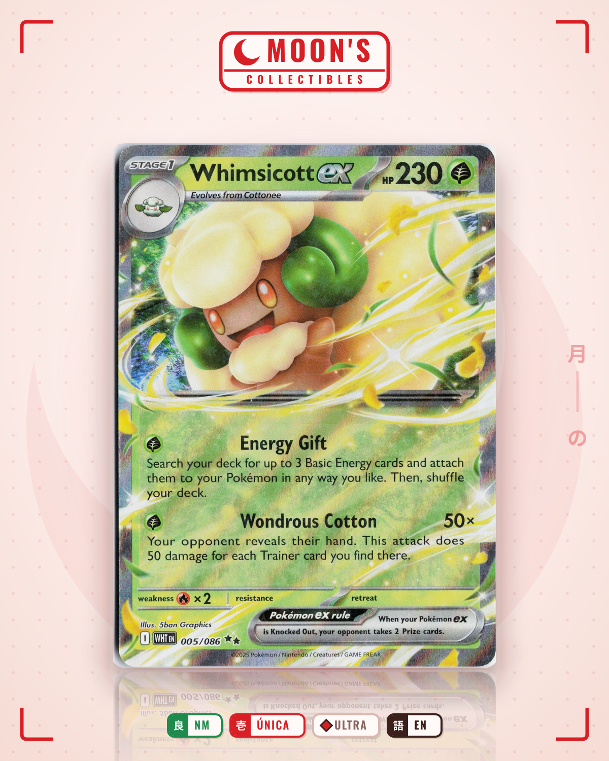Carta Pokémon Whimsicott ex · White Flare #005/086 (NM) — pieza única en Moon's Collectibles México