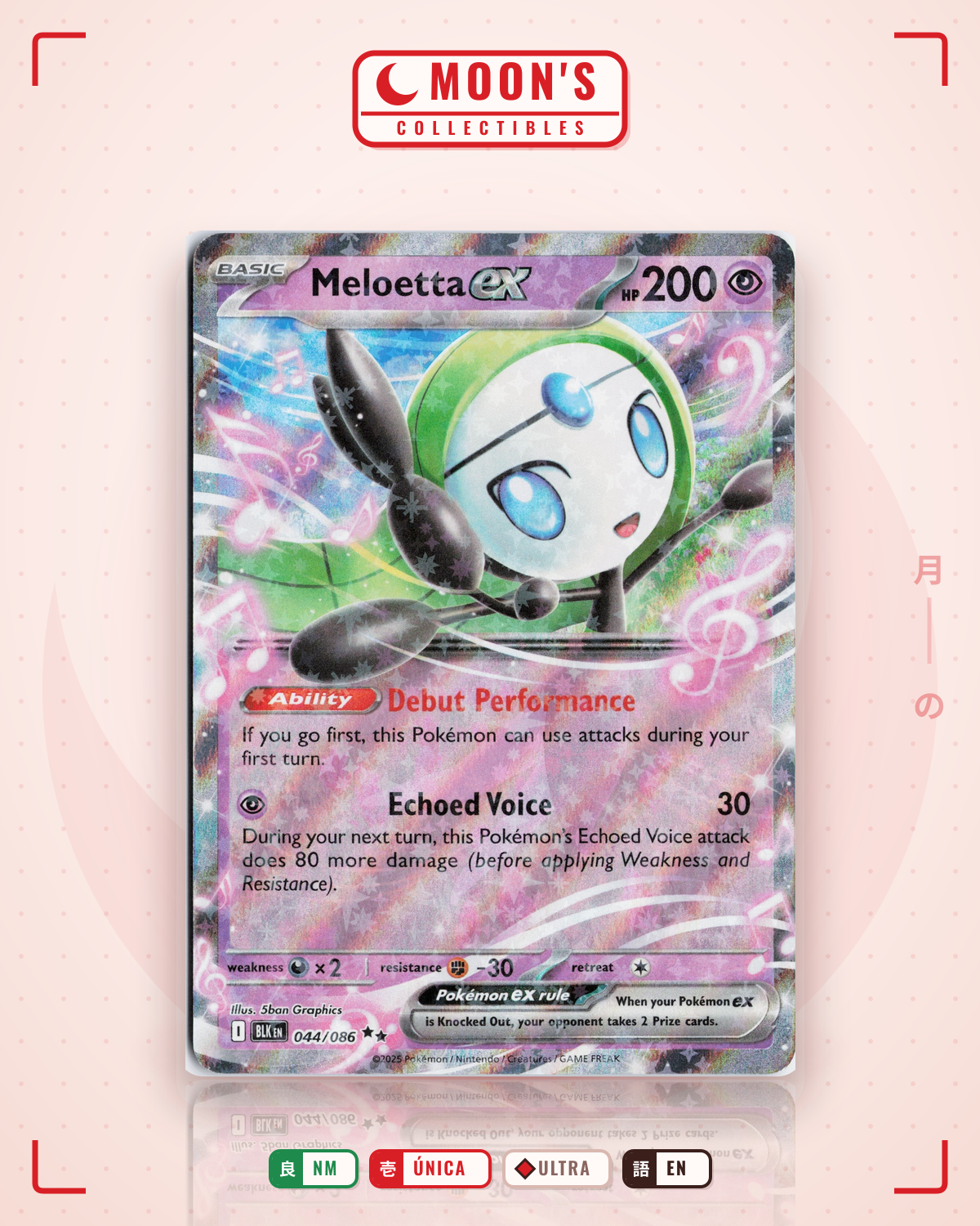 Carta Pokémon Meloetta ex · Black Bolt #044/086 (NM) — pieza única en Moon's Collectibles México