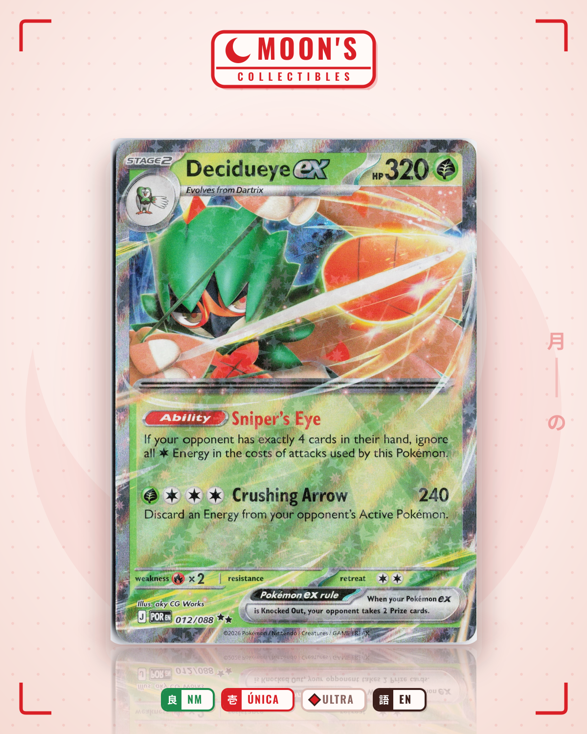 Carta Pokémon Decidueye ex · Perfect Order #012/088 (NM) — pieza única en Moon's Collectibles México