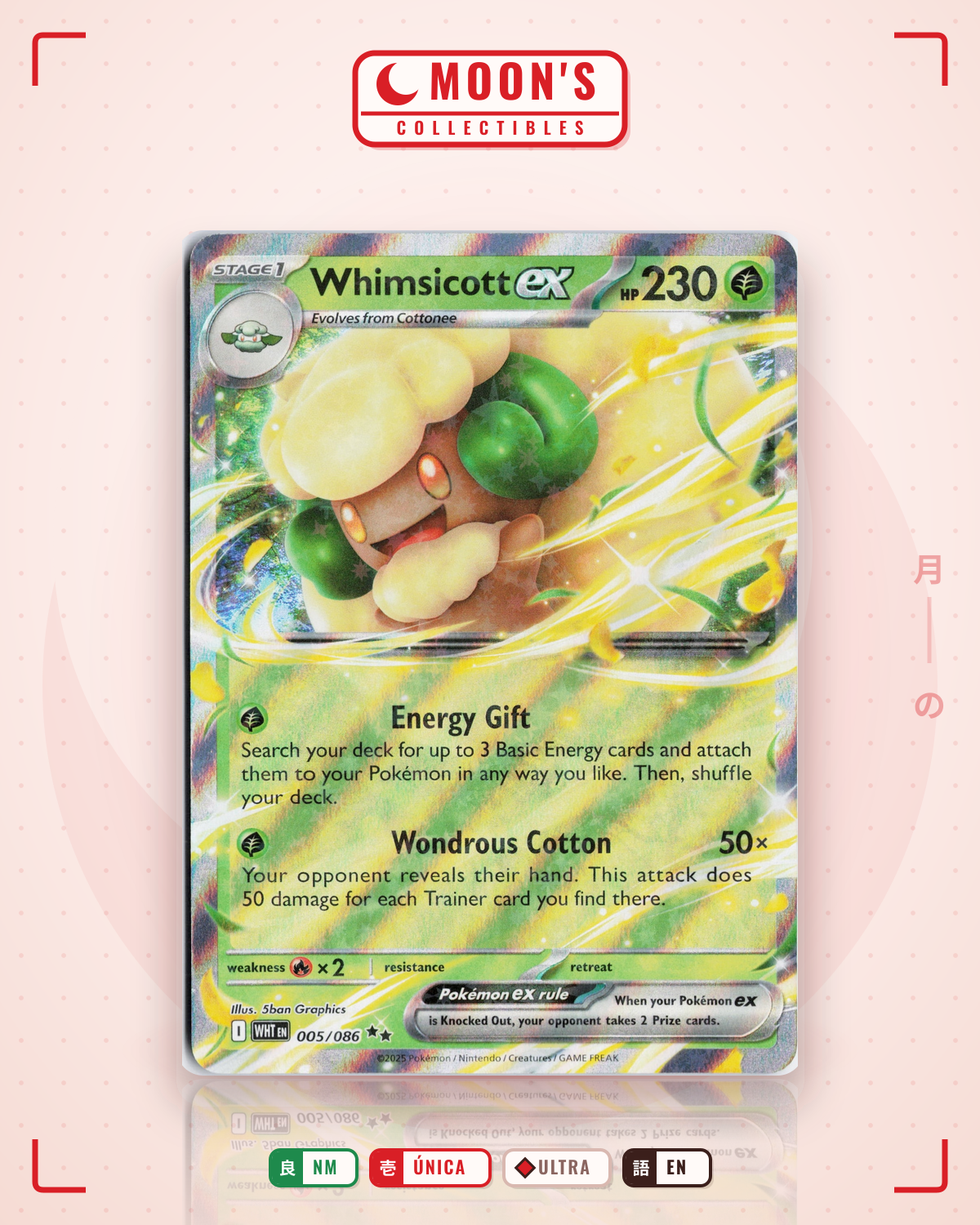 Carta Pokémon Whimsicott ex · White Flare #005/086 (NM) — pieza única en Moon's Collectibles México