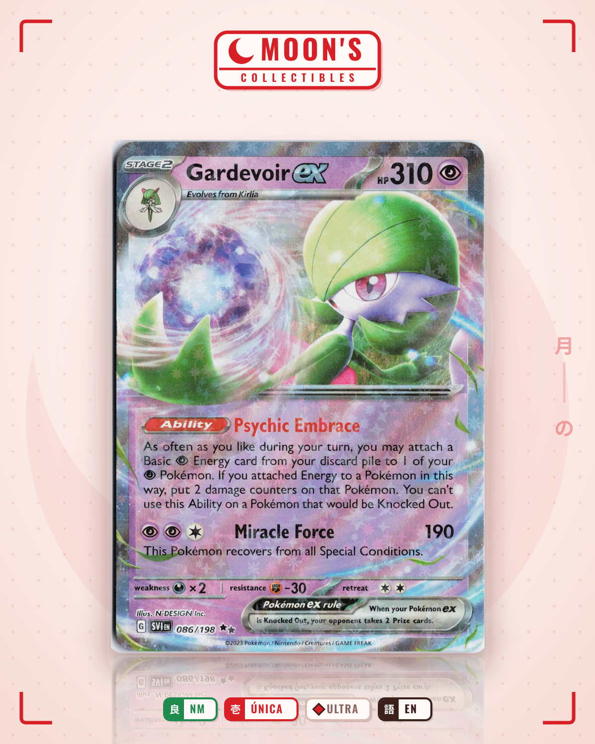 Carta Pokémon Gardevoir ex · Scarlet & Violet #086/198 (NM) — pieza única en Moon's Collectibles México