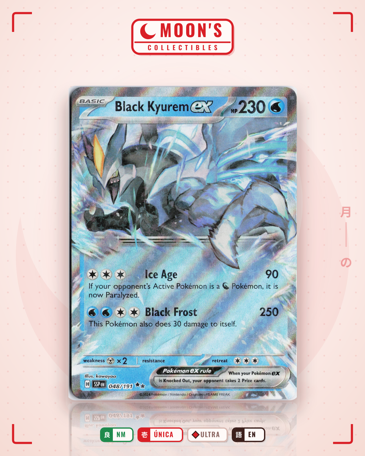 Carta Pokémon Black Kyurem ex · Surging Sparks #048/191 (NM) — pieza única en Moon's Collectibles México