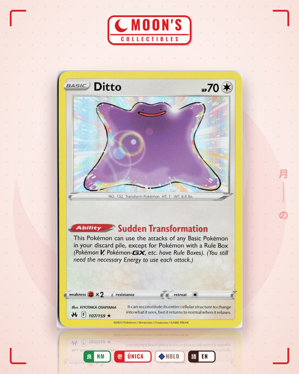 Carta Pokémon Ditto · Crown Zenith #107/159 (NM) — pieza única en Moon's Collectibles México