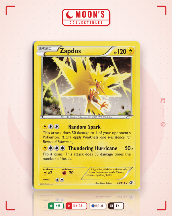 Carta Pokémon Zapdos · Legendary Treasures #46/113 (NM) — pieza única en Moon's Collectibles México