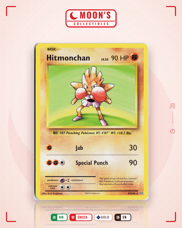 Carta Pokémon Hitmonchan · Evolutions #62/108 (NM) — pieza única en Moon's Collectibles México
