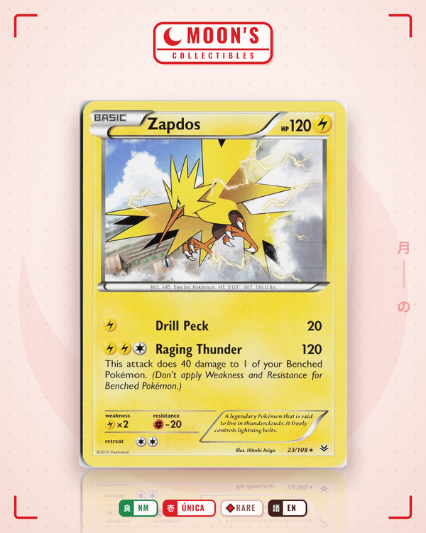 Carta Pokémon Zapdos · Roaring Skies #23/108 (NM) — pieza única en Moon's Collectibles México