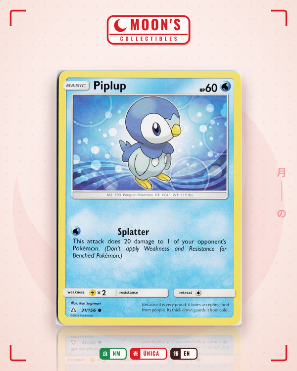 Carta Pokémon Piplup · Ultra Prism #31/156 (NM) — pieza única en Moon's Collectibles México