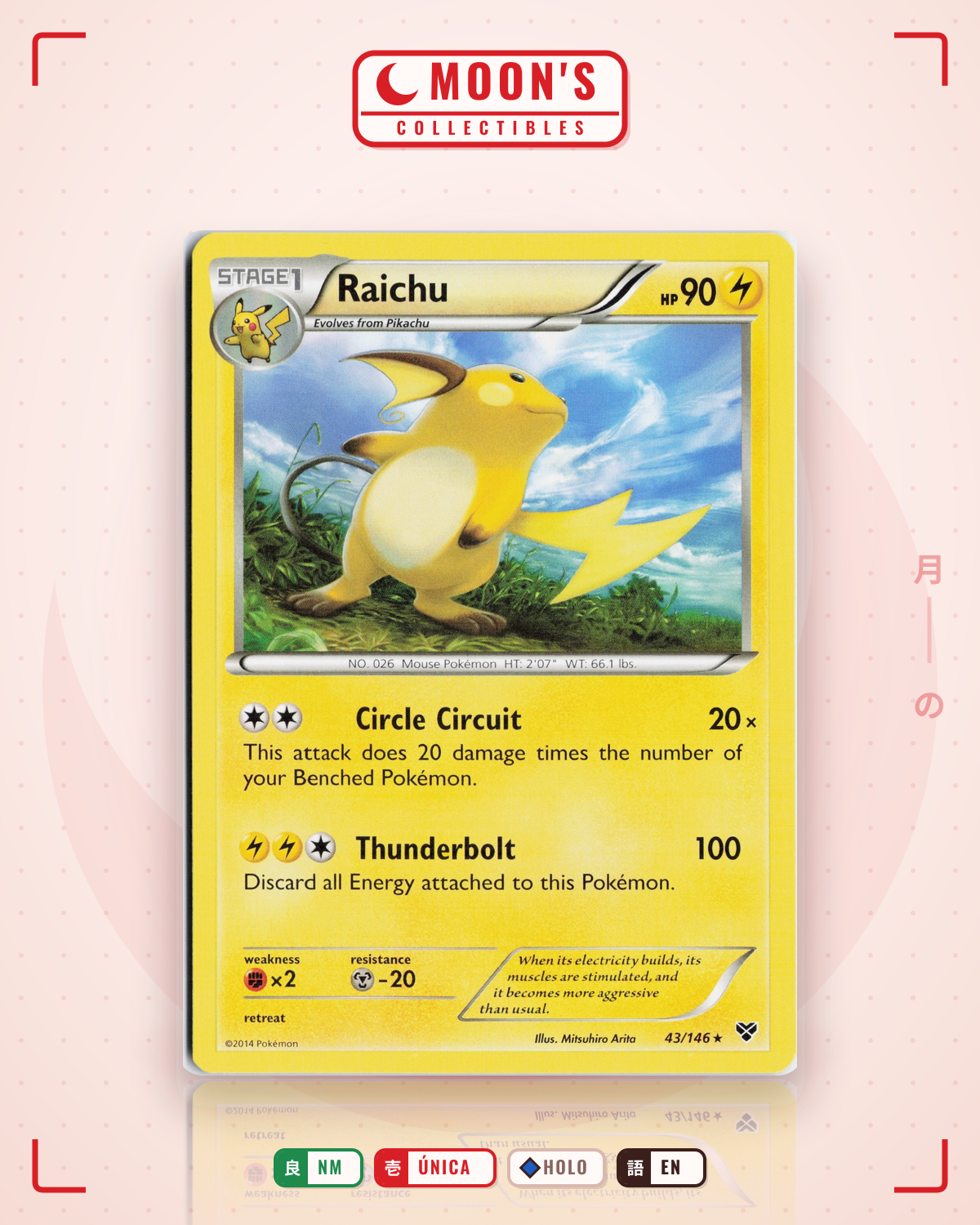 Carta Pokémon Raichu · XY #43/146 (NM) — pieza única en Moon's Collectibles México