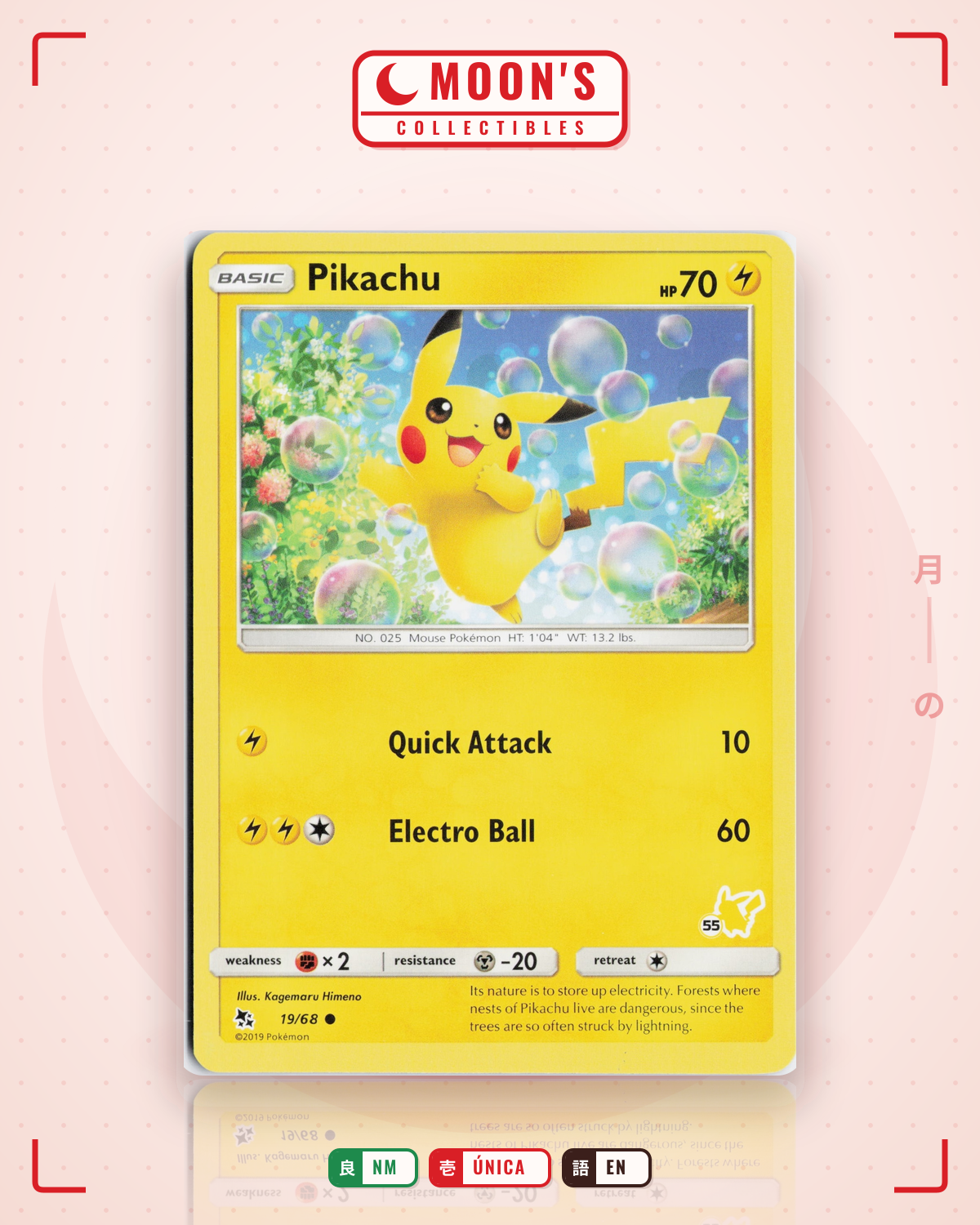 Carta Pokémon Pikachu · Hidden Fates #19/68 (NM) — pieza única en Moon's Collectibles México