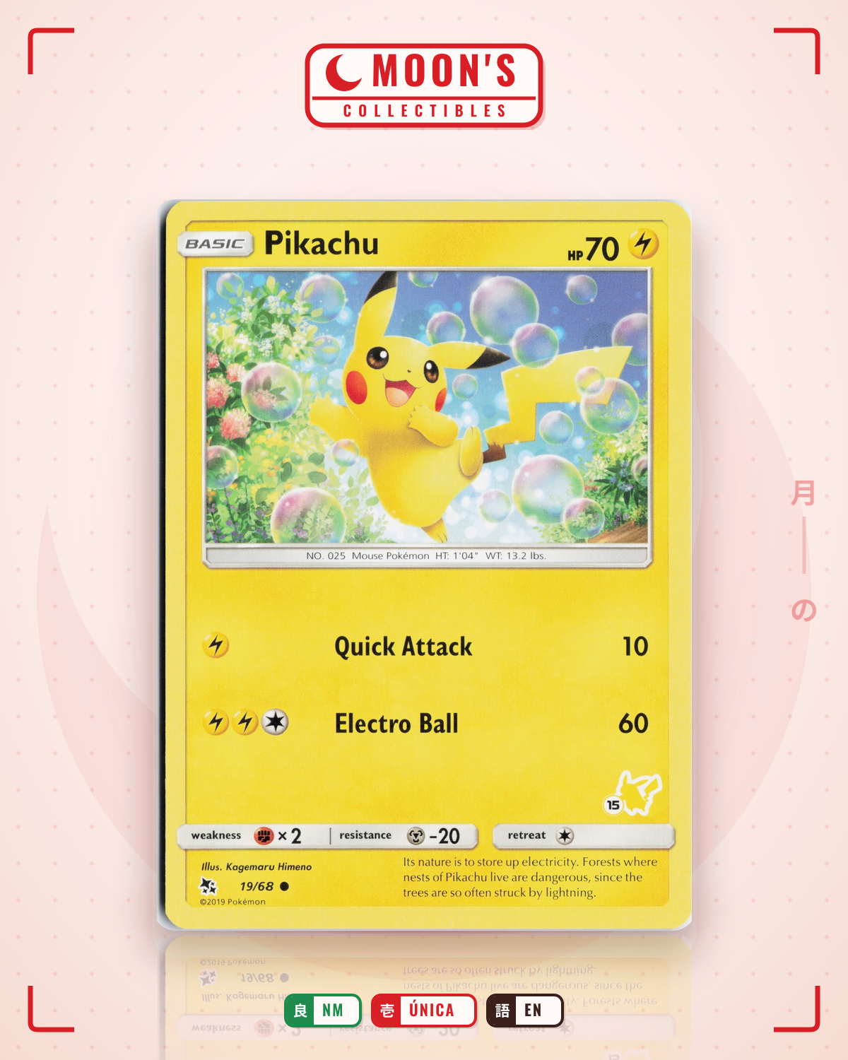 Carta Pokémon Pikachu · Hidden Fates #19/68 (NM) — pieza única en Moon's Collectibles México