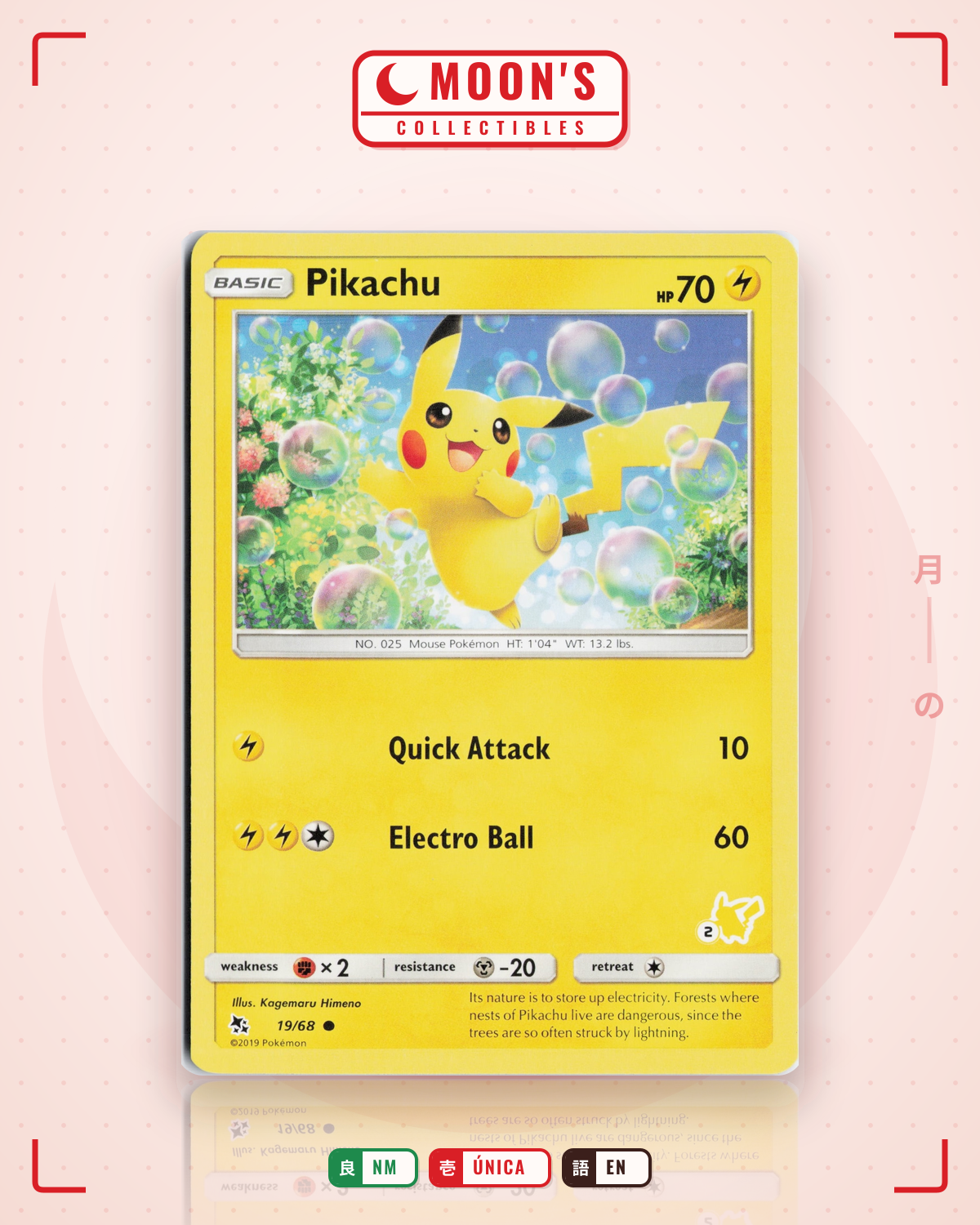 Carta Pokémon Pikachu · Hidden Fates #19/68 (NM) — pieza única en Moon's Collectibles México