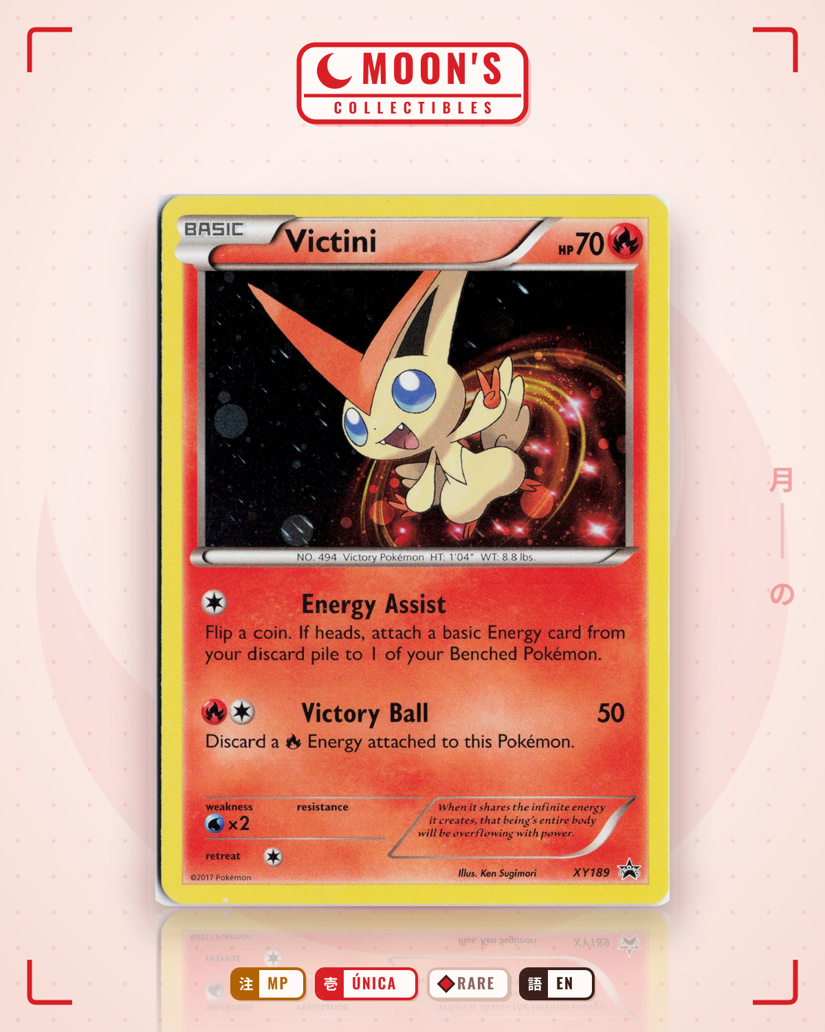 Carta Pokémon Victini · XY Black Star Promos #XY189 (MP) — pieza única en Moon's Collectibles México
