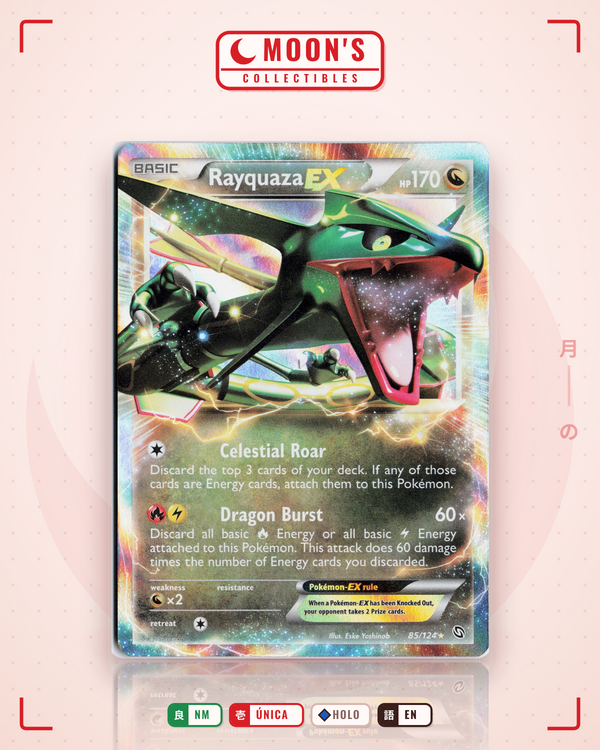 Carta Pokémon Rayquaza-EX · Dragons Exalted #85/124 (NM) — pieza única en Moon's Collectibles México