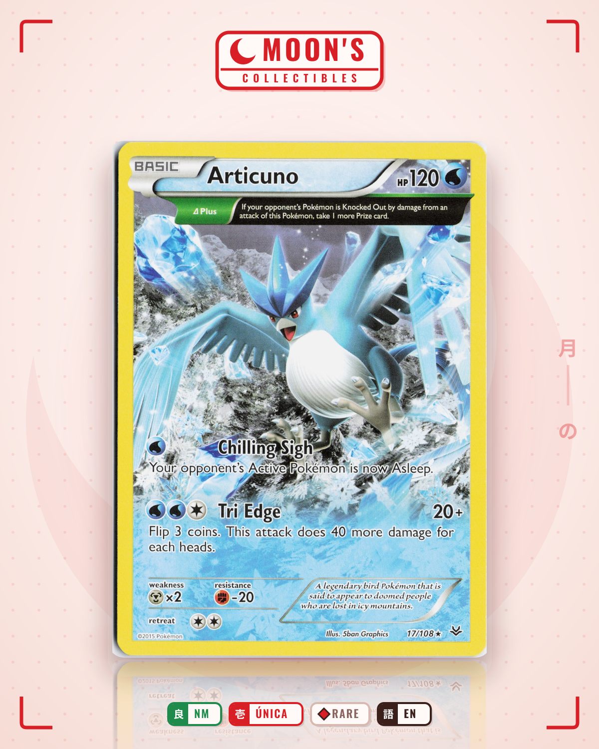 Carta Pokémon Articuno · Roaring Skies #17/108 (NM) — pieza única en Moon's Collectibles México