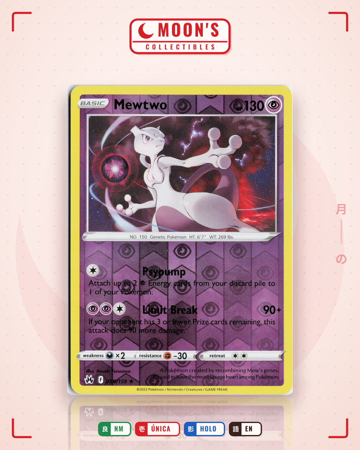 Carta Pokémon Mewtwo · Crown Zenith #059/159 (NM) — pieza única en Moon's Collectibles México