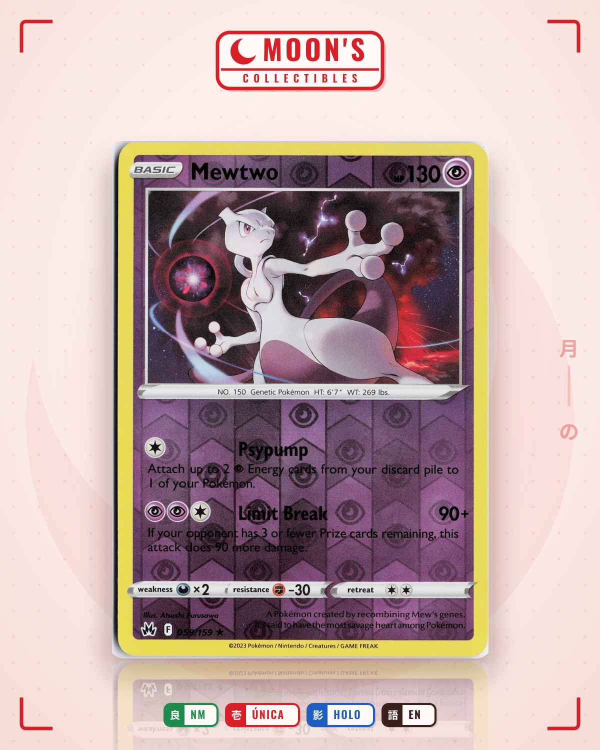 Carta Pokémon Mewtwo · Crown Zenith #059/159 (NM) — pieza única en Moon's Collectibles México
