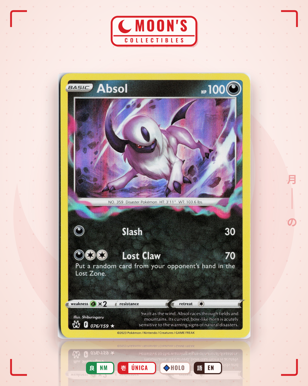 Carta Pokémon Absol · Crown Zenith #076/159 (NM) — pieza única en Moon's Collectibles México