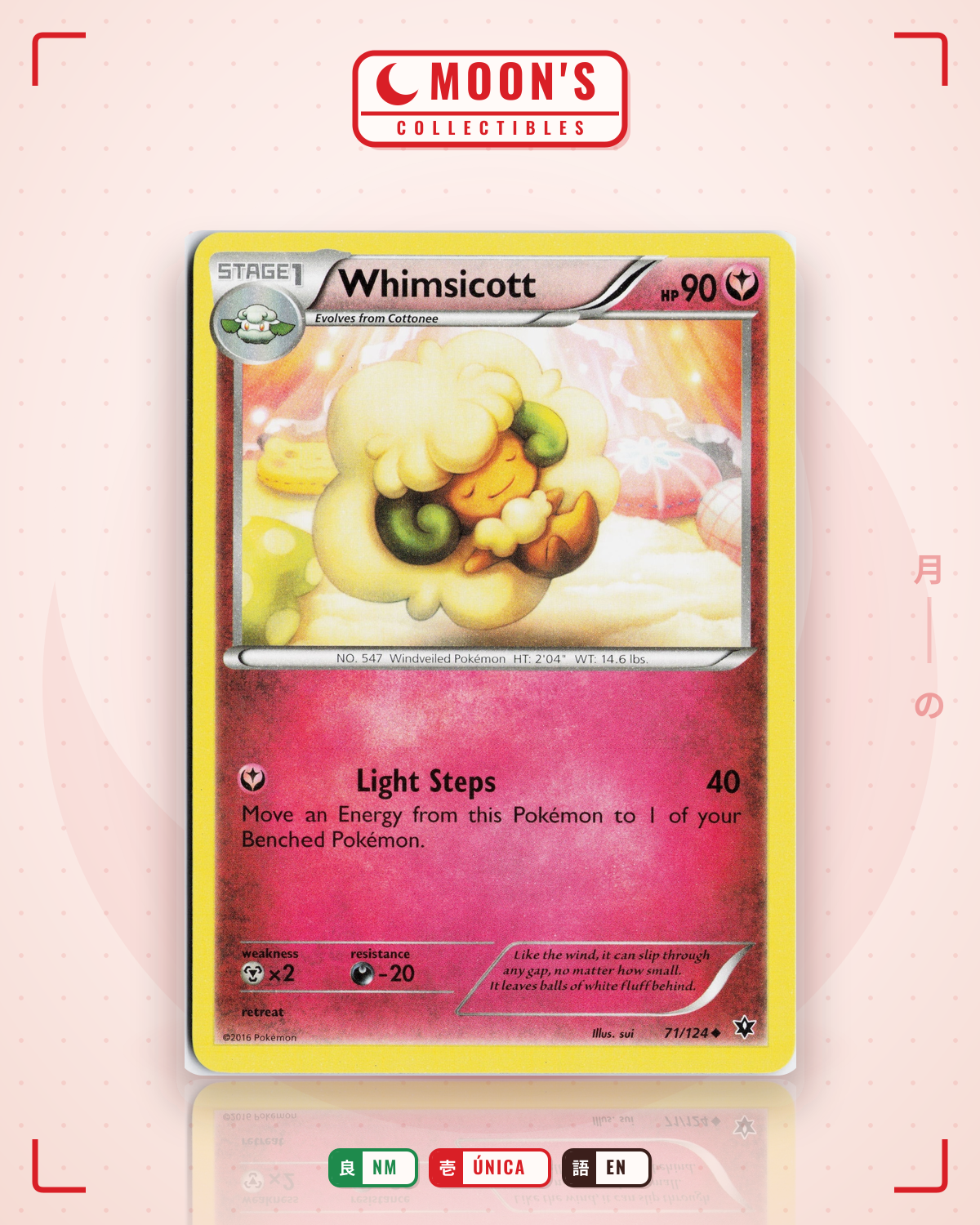 Carta Pokémon Whimsicott · Fates Collide #71/124 (NM) — pieza única en Moon's Collectibles México