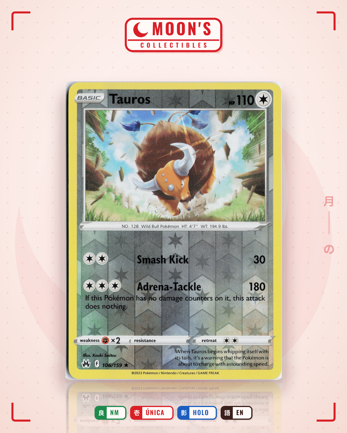 Carta Pokémon Tauros · Crown Zenith #106/159 (NM) — pieza única en Moon's Collectibles México
