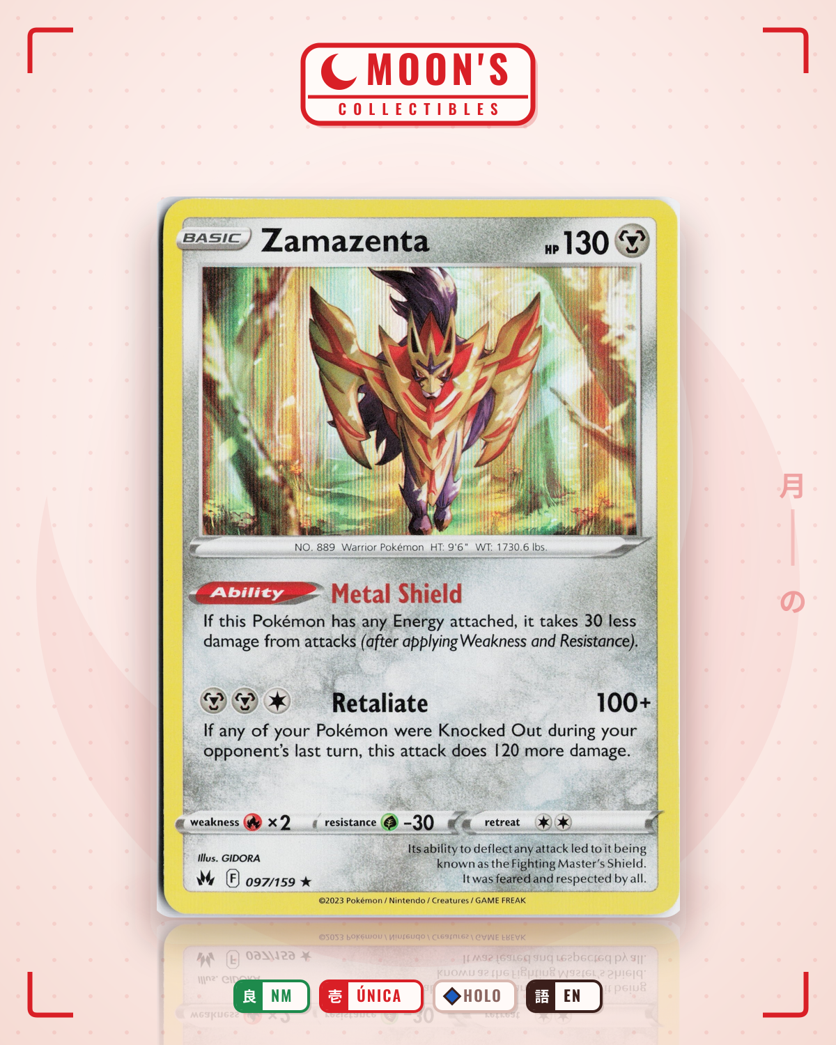 Carta Pokémon Zamazenta · Crown Zenith #097/159 (NM) — pieza única en Moon's Collectibles México