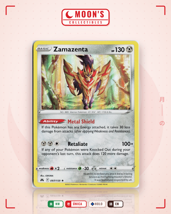 Carta Pokémon Zamazenta · Crown Zenith #097/159 (NM) — pieza única en Moon's Collectibles México