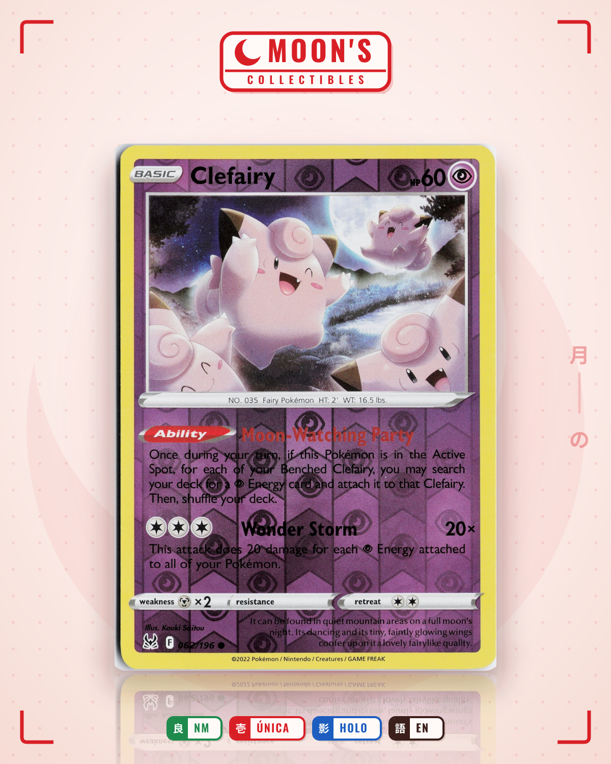 Carta Pokémon Clefairy · Lost Origin #062/196 (NM) — pieza única en Moon's Collectibles México