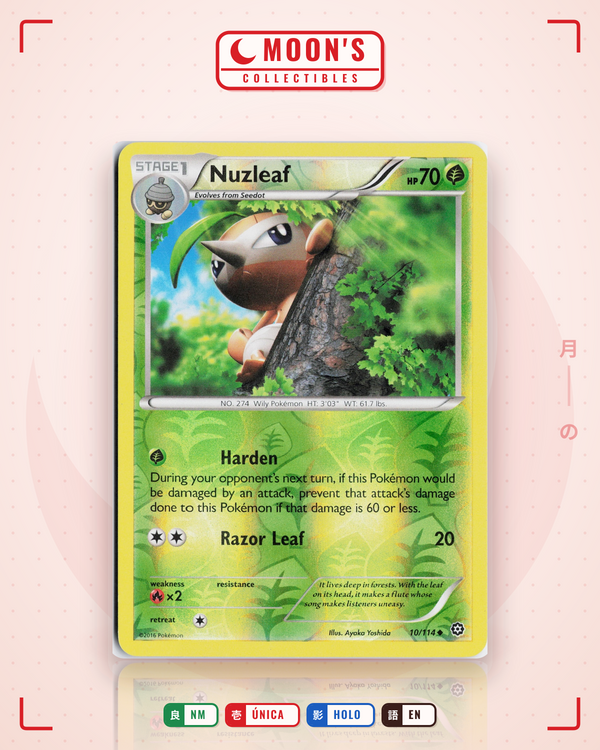 Carta Pokémon Nuzleaf · Steam Siege #10/114 (NM) — pieza única en Moon's Collectibles México